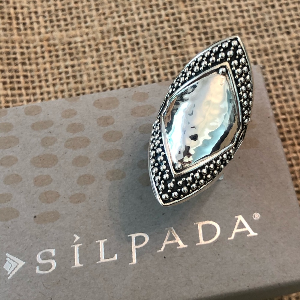 Silpada Sterling Long Shield Statement Ring Sz 6 - image 1